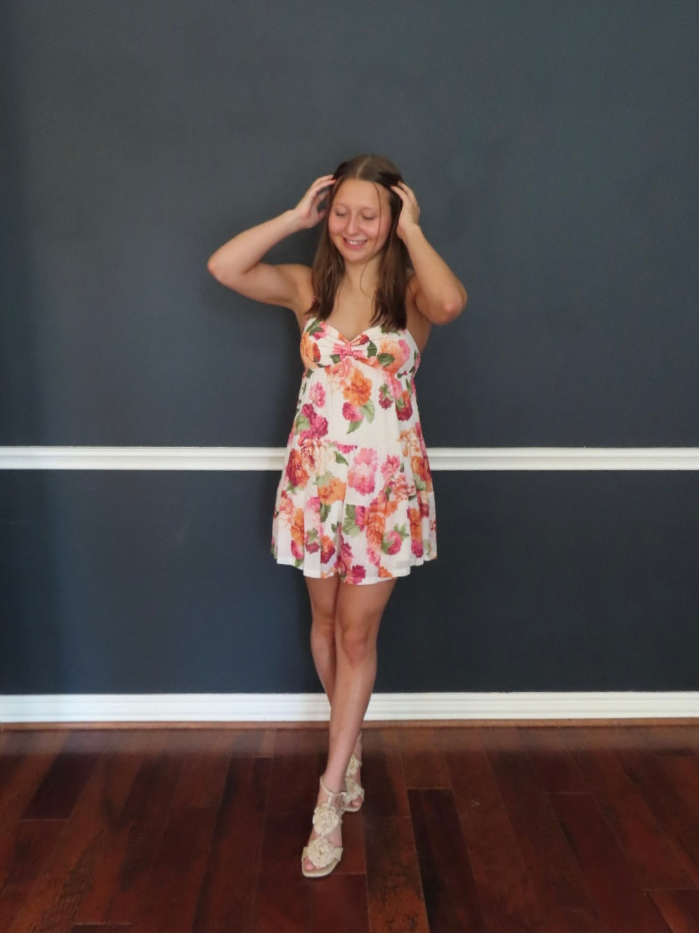 Floral Chiffon Smocked Babydoll Cami Romper
