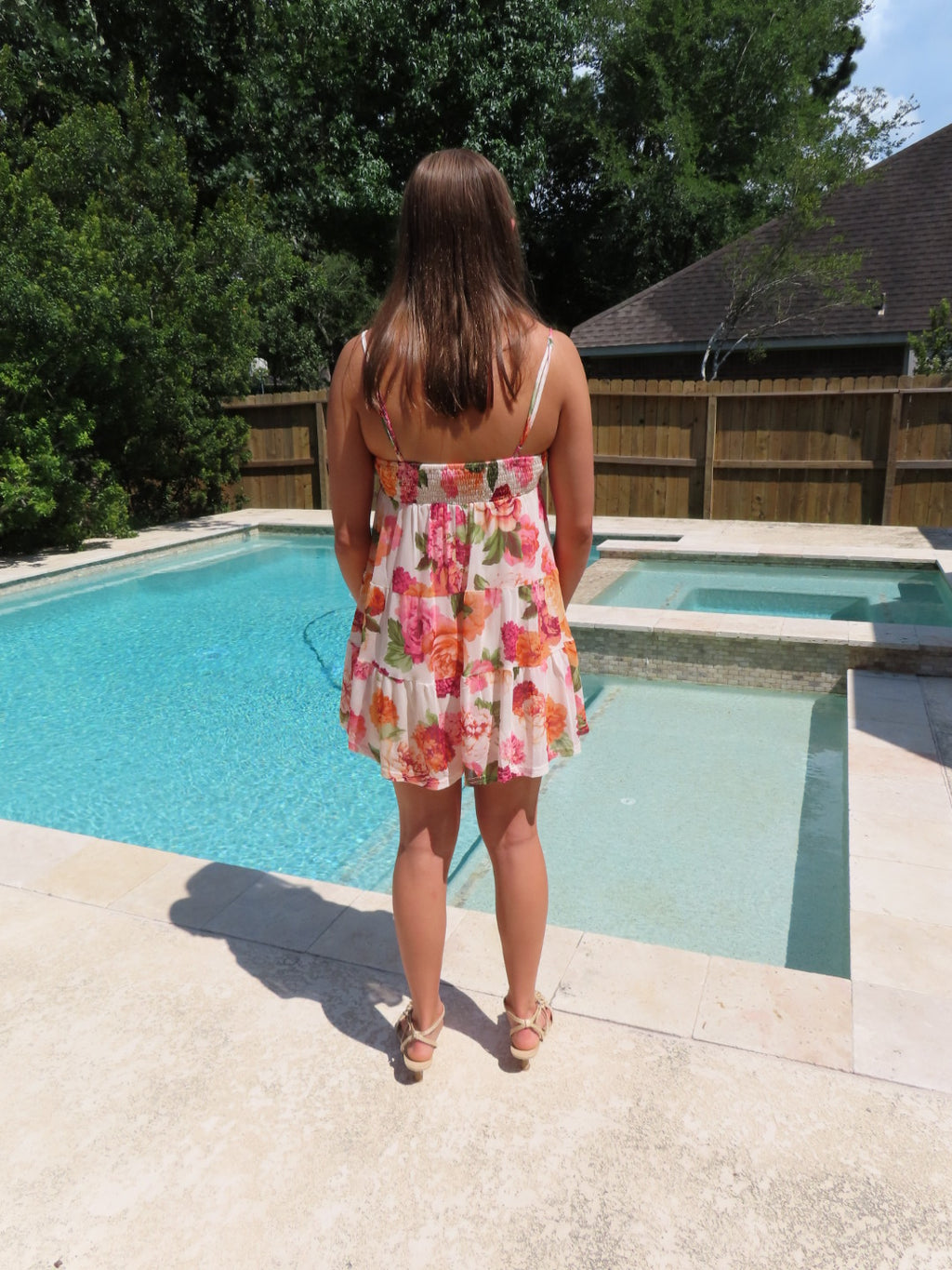Floral Chiffon Smocked Babydoll Cami Romper