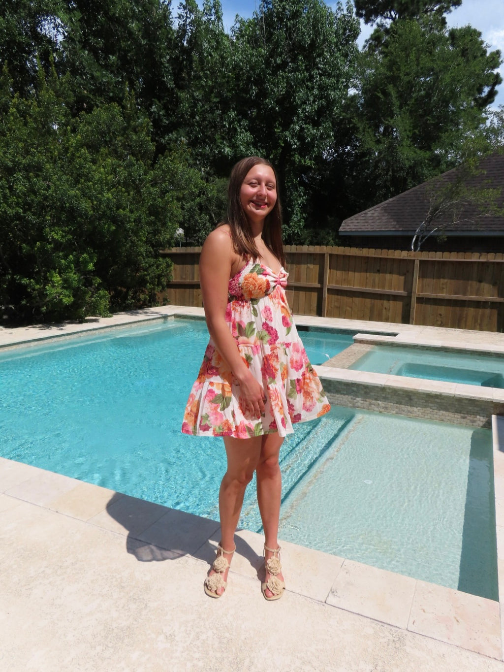 Floral Chiffon Smocked Babydoll Cami Romper